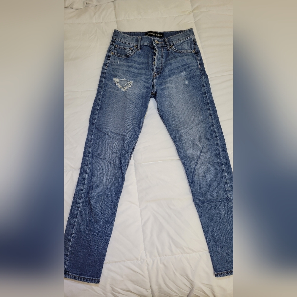 Express Vintage Skinny Light Wash High Rise Ankle Ripped Jeans Size 0R